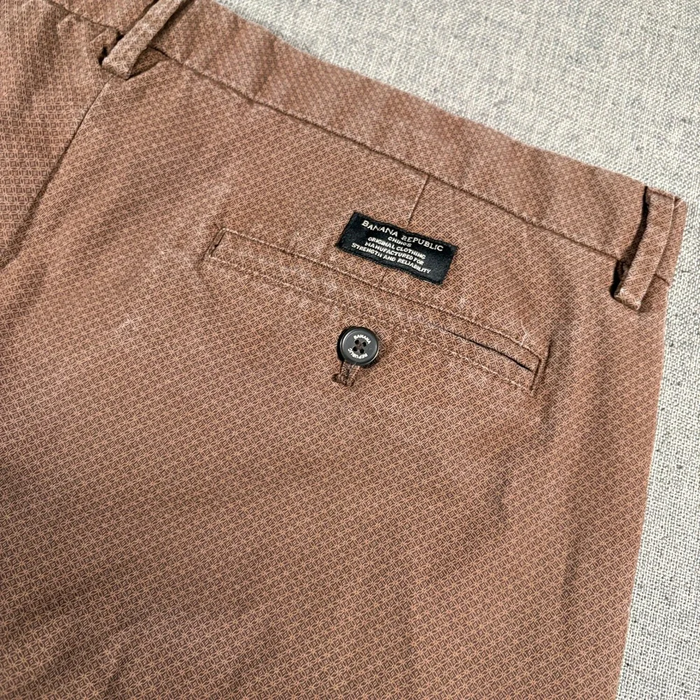 Banana Republic Mason Chino Mens 36x32 Brown Geometric Pattern Stretch Pants